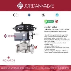 Jordan Valve MK78 Globe Style Control Valve with Top Mounted Positioner