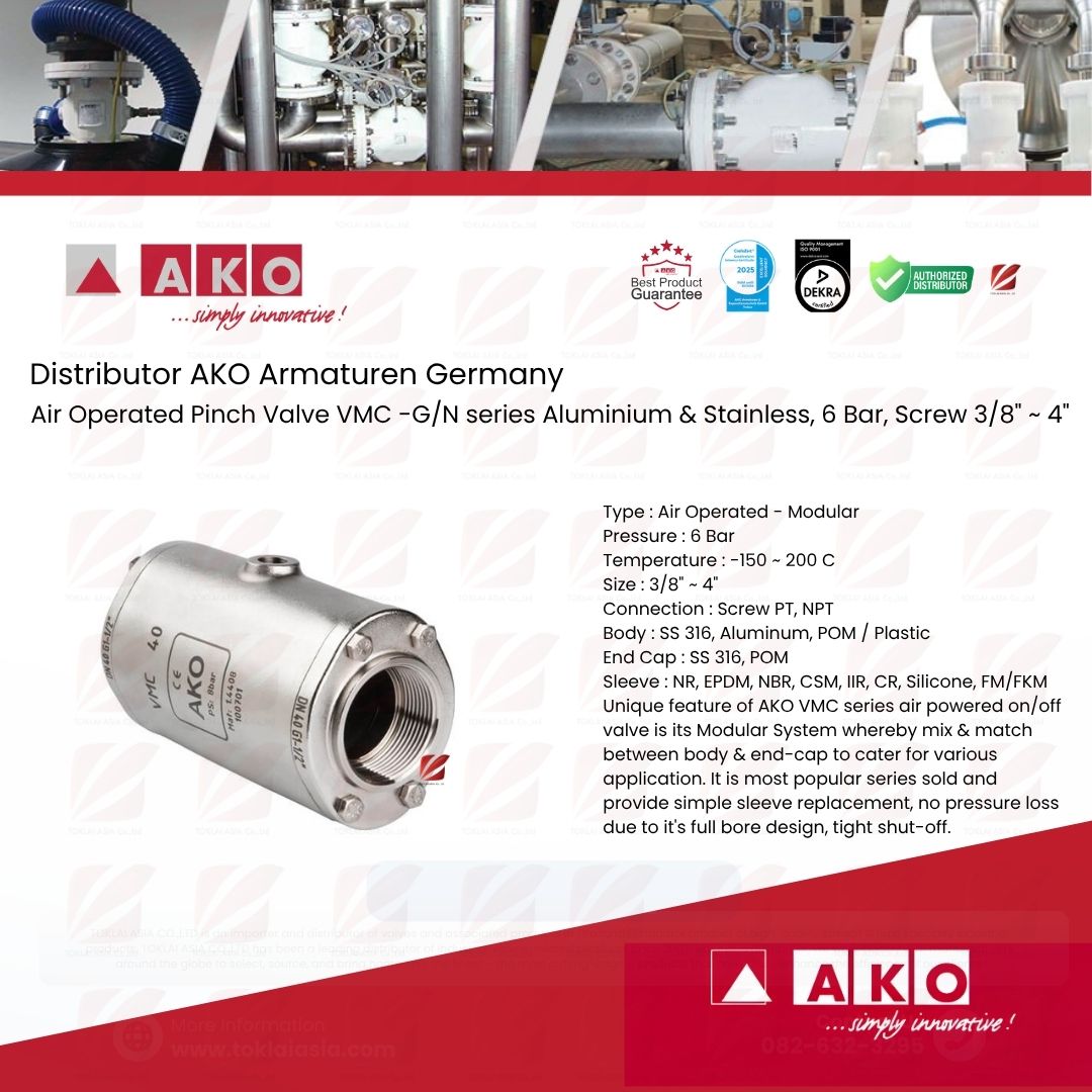 Air operated Pinch Valves with Internal Thread Connection - VMC Series -G/N series (AKO made from UK)