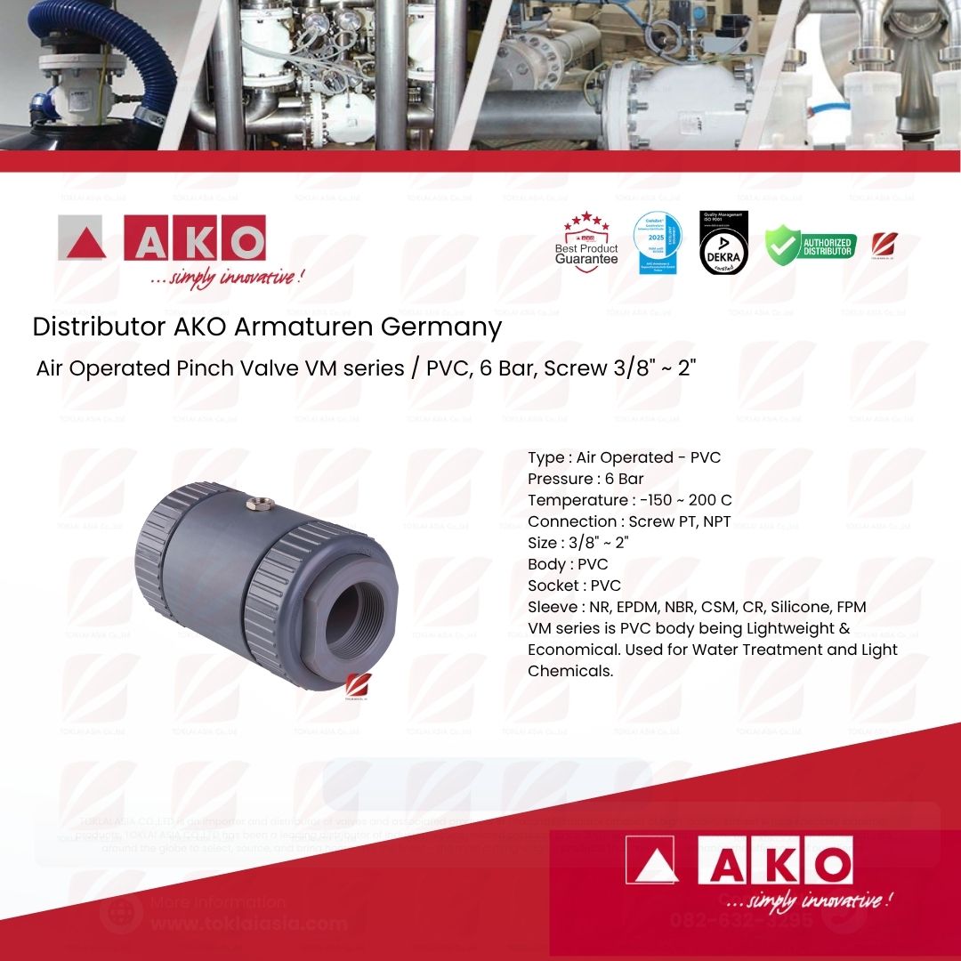 AKO air operated Pinch Valves with Internal Thread Connection - VM Series (AKO made from UK)