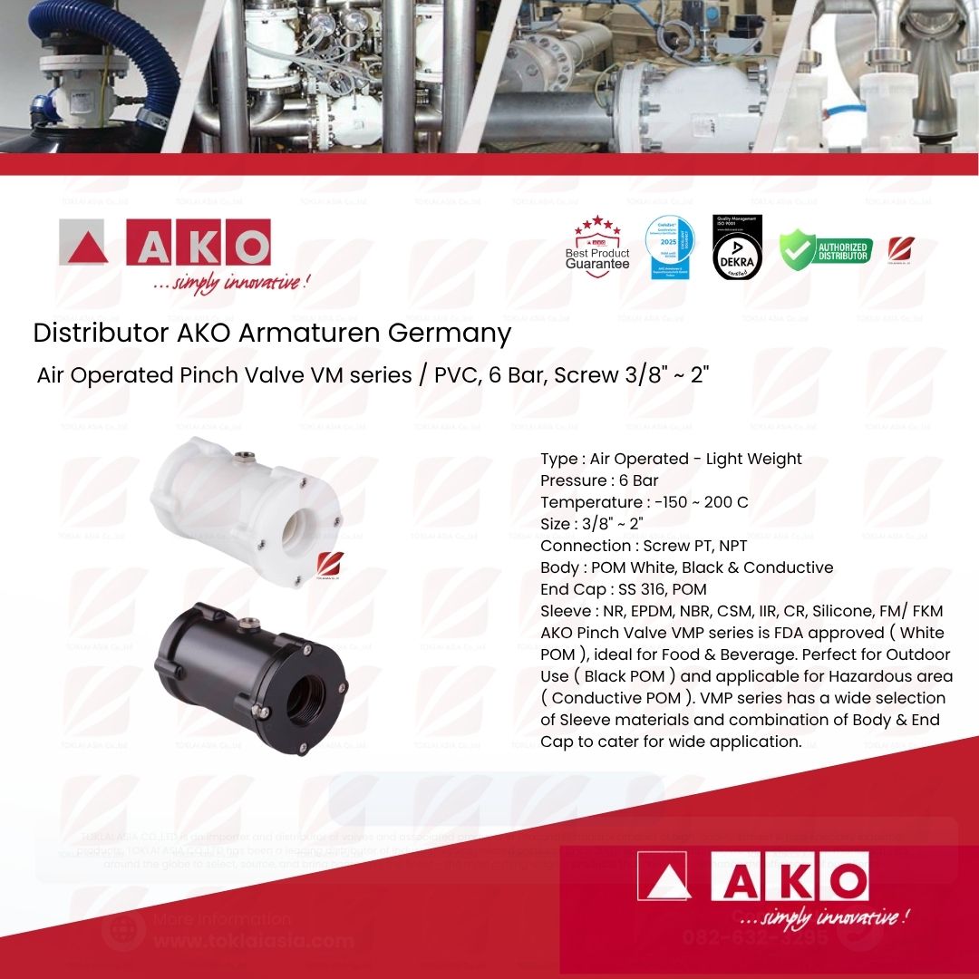 AKO air operated Pinch Valves with Internal Thread Connection - VMP Series (AKO made from UK)