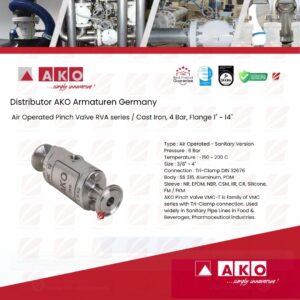 Air operated Pinch Valves with Tri-Clamp Connection - VMC Series - T series (AKO made from UK)